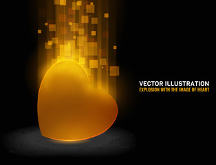 abstract image of explosion, illustration background, dark matter, the explosion effect. With the image of the heart.