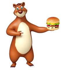 cute Bear cartoon character with burger
