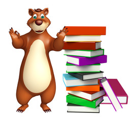 cute Bear cartoon character with book stack