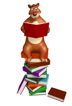 cute Bear cartoon character with book stack