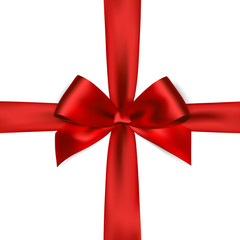Shiny red satin ribbon on white background