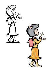 Little girl praying . Cartoon hand drawn illustration.