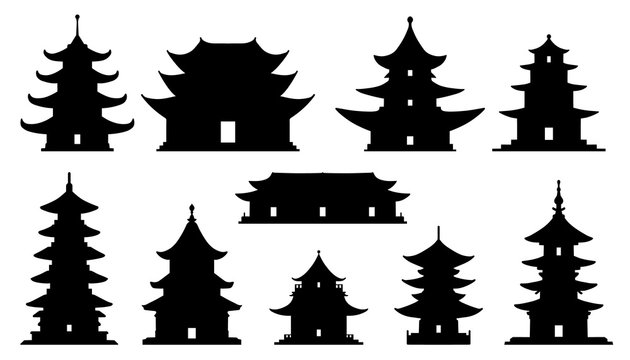 asian temple silhouettes