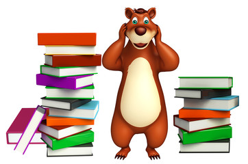 cute Bear cartoon character with book stack