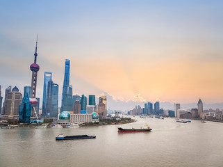 beautiful shanghai cityscape in sunse