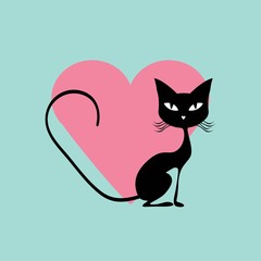 Black cat with hearts