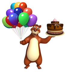 Fototapeta premium cute Bear cartoon character with cake and balloon