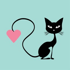 Black cat with hearts