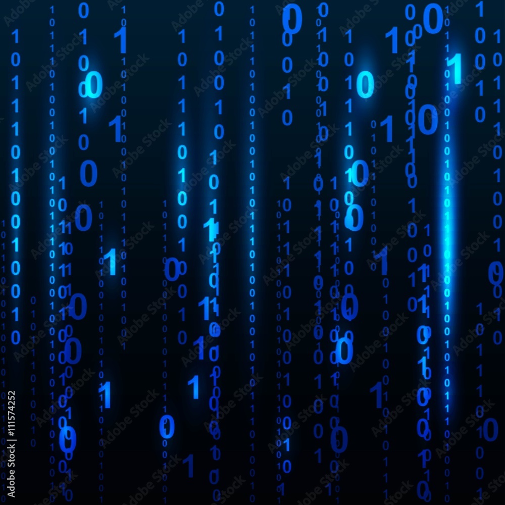Fototapete Blue screen computer binary code listing table background