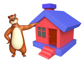 cute Bear cartoon character with home