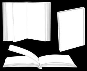 group of three books sketches on black