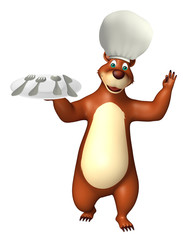 Bear cartoon character  with dinner plate and chef hat