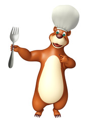 Bear cartoon character  with dinner plate and chef hat