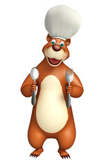 Bear cartoon character  with dinner plate and chef hat