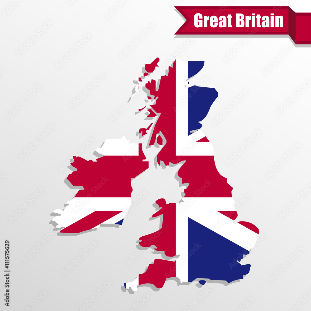 Poster uk map with uk flag inside and ribbon