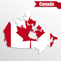 Canada map with Canada flag inside and ribbon