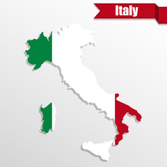 Italy map with Italy flag inside and ribbon