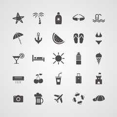 Conjunto de iconos de verano sobre fondo gris
