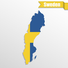 Sweden map with flag inside and ribbon
