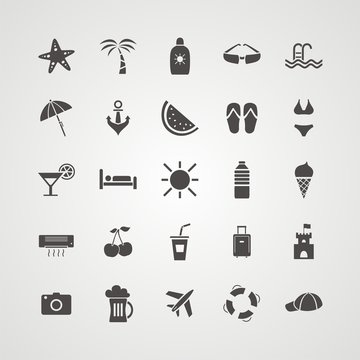 Conjunto de iconos de verano sobre fondo gris
