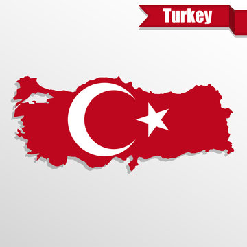 Turkey map with flag inside and ribbon
