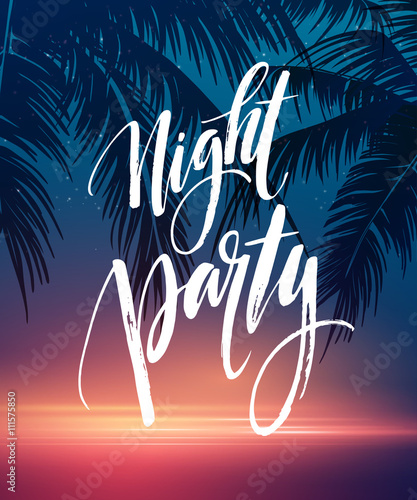 Hot Summer Night Party Poster Design With Typographic Elements On The Sea Beach Background Vector Hot Summer Night Party Poster Design With Typographic Elements On The Sea Beach Background Vector