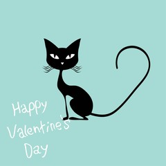 Pink hearts and cute cartoon cat. Flat design style. Vector illustration