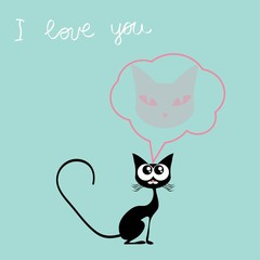 Valentines day card cat and bird vector illustration