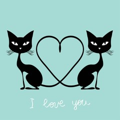 Valentines day card cat and bird vector illustration