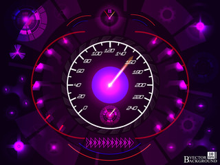 Abstract car speedomete on purple color background. Vector