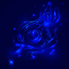 Abstract illustration of eyes on blue fire. Vector