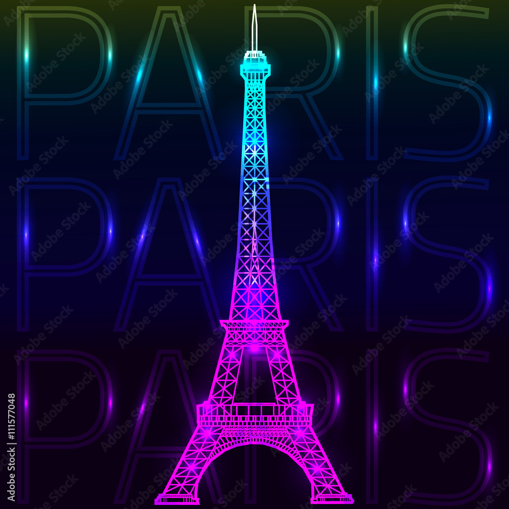 Poster eiffel tower on a shining background. vector