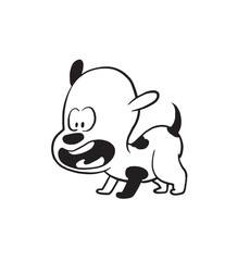 Vector cartoon image of a funny little dog black-white colors rejoicing something on a white background. Made in monochrome style. Positive character. Vector illustration.