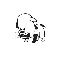 Vector cartoon image of a funny little angry dog black-white colors barking on a white background. Made in monochrome style. Positive character. Vector illustration.