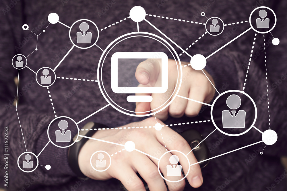 Poster business button media connection computer virtual network
