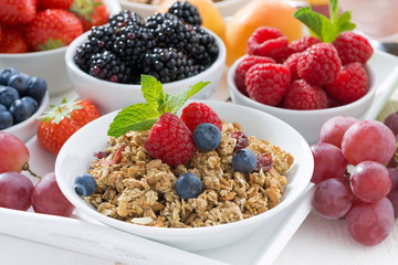 Delicious and healthy breakfast with fruits, berries and cereal