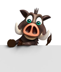 cute Boar cartoon character with white board