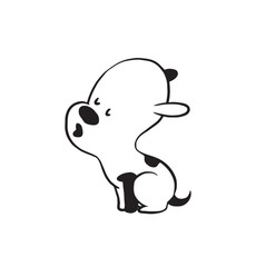 Vector cartoon image of a funny little dog black-white colors sitting and howling on a white background. Made in monochrome style. Positive character. Vector illustration.