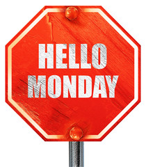 hello monday, 3D rendering, a red stop sign
