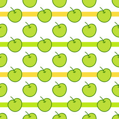 Seamless summer background. Hand drawn pattern. Suitable for fabric, greeting card, advertisement, wrapping. Bright and colorful green apples