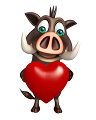 cute Boar cartoon character with heart
