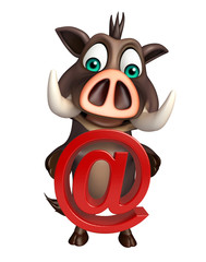 fun Boar cartoon character  with at the rate sign