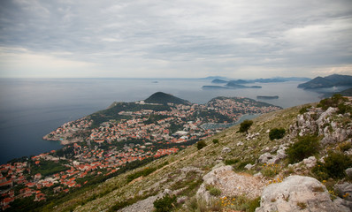 Fototapeta na wymiar Fortress of Dubrovnik on the Adriatic Sea, viewed from the hill