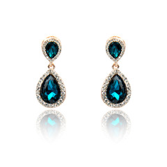 Pair of sapphire earrings isolated on white
