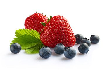 Ripe strawberry and blueberry