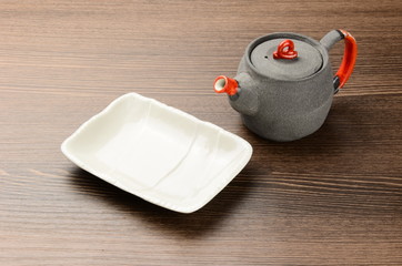 急須&皿_木目_テーブル teapot&dish_table