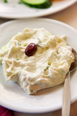Greek Tzatziki appetizer made from yogurt,cucumber and dill