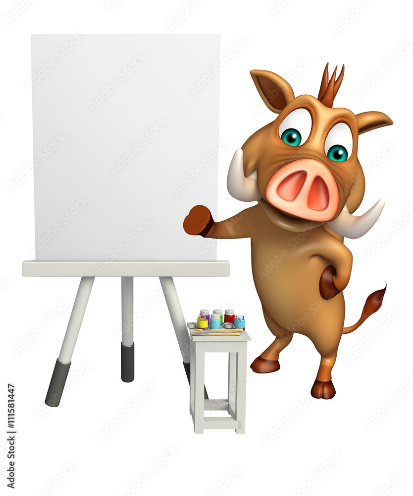 Sticker fun  Boar cartoon character with white board