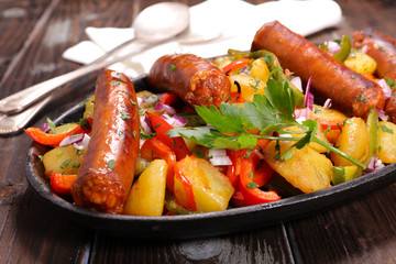 fried sausage and vegetable