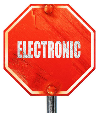 electronic music, 3D rendering, a red stop sign